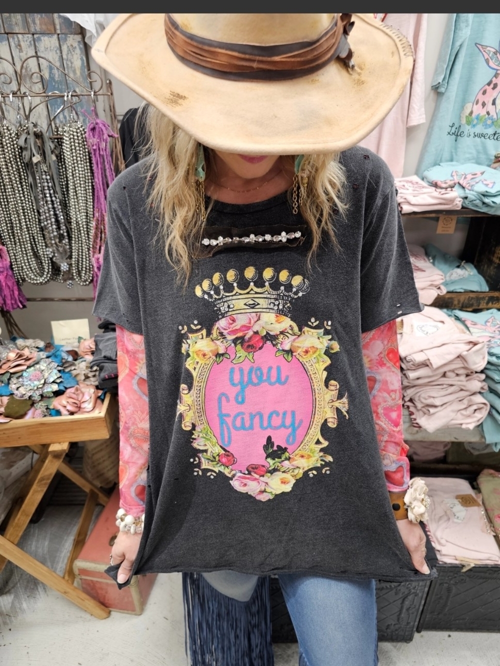 🔥BRAND NEW “You Fancy”Tattered Tee, A Rare Bird, 3/4 Sleeve w V-neck ⬇️ - Picture 3 of 4